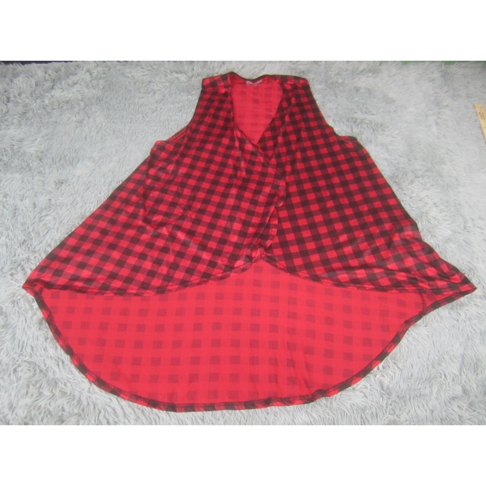 Southern‎ Charm Top Womens Small Black Red Checkered Open Front Kimono